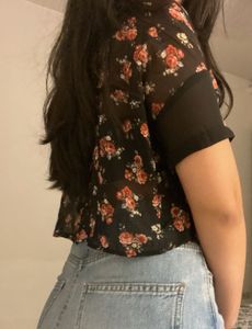 Bershka Floral Mesh Top
