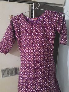 Purple Printed Kurti With Sleeves