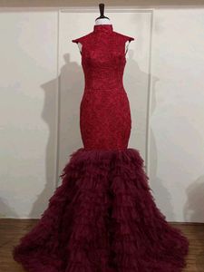 Stunning Red Ruffled Mermaid Gown