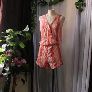 Coral Striped Romper