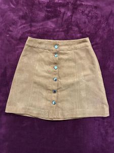 Tan Button-Front Mini Skirt