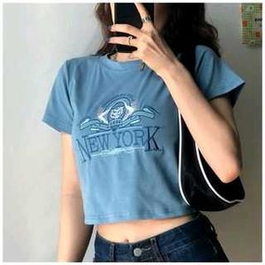 Cute Blue Graphic Crop Top