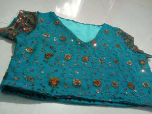 Teal Embellished Blouse/crop top