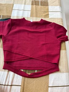 Burgundy Cross-Front Cropped Top