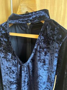 Blue Velvet Mock Neck Dress