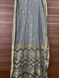 Grey Art Silk Embroidered Kurti With Dupatta