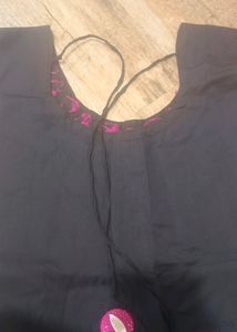 Bleck Panjabi Dress With Neck Mirror Work And Pink