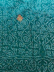 Bandhej Saree With Two Blouse And Wit Fall