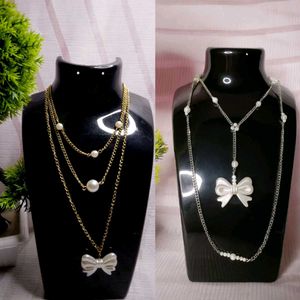 Korean Inspired Bow Layered Necklace