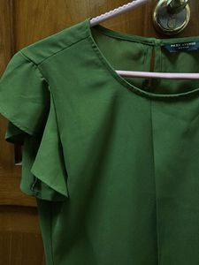Olive Green Ruffle Sleeve Blouse