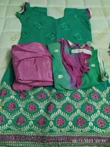 Green & Pink Embroidered Salwar Kameez Suit