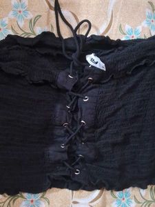Black Lace-Up Crop Top