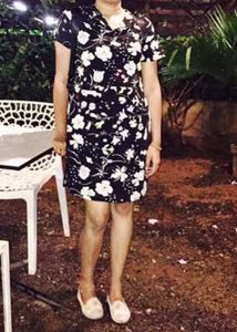 Black Floral Mid Length Dress