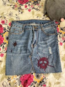 Distressed Denim Mini Skirt