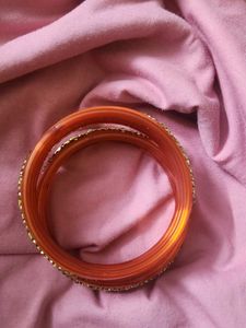 Orange &amp; Gold Bejeweled Bangle Set
