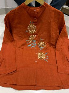 Embroidered Mandarin Collar Shirt