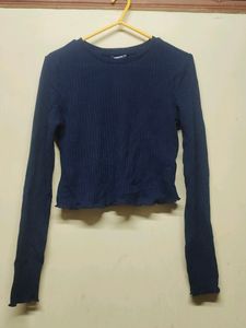 Dark Blue Crop Sweatshirt Stretchable