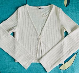 White Ribbed Crop Cardigan
