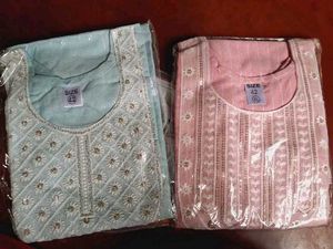 Elegant Cotton Kurti Combo (Pink &amp; Sky Blue)