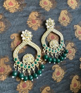Emerald &amp; Gold Dangle Earrings