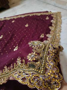 Maroon &amp; Gold Embellished Saree 🔥