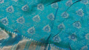 Elegant Teal Saree With Designer Blouse