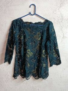 See-through Fashion Teal Lace Top Green 💚