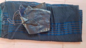 Striped Blue Saree with designer blouse