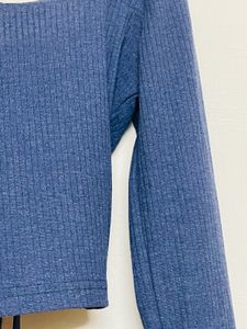 Navy Blue Ruched ribbed  Drawstring Top