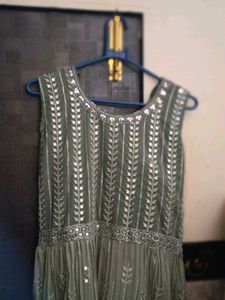 Olive Green Embroidered Dress