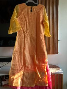 Yellow-Pink Embroidered Kurta