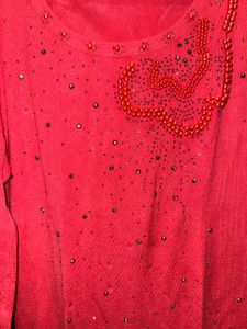 Peach Party Wear Woollen Top For Women