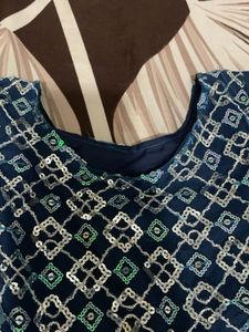 Blue Baby Girl Embellished Kurti Set