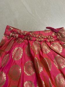 Girls Pink &amp; Gold Lengha Choli Set