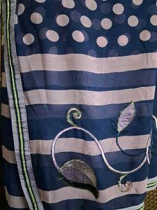 Elegant Navy Blue Saree with polka dots