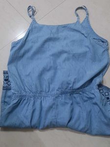 Denim Romper/ Jumpsuit with Embroidered Detail
