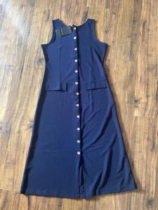 Navy Button-Down Midi Dress