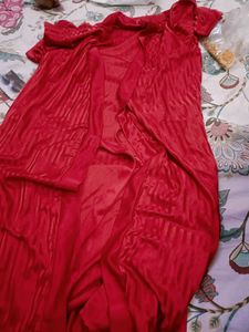 3 Piece Red Satin Night Suit Set In L Size