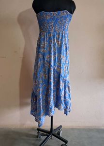 Floral Blue Strapless Dress