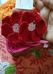 Red N Pink Crochet Flower Earrings