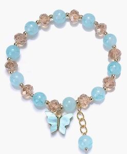 Elegant Pastel Blue Beaded Bracelet with Butterfly