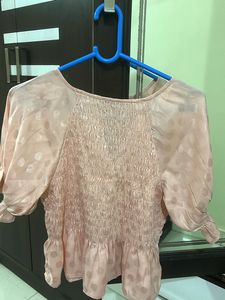 Peach Polka Dot Smocked Top