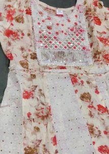 Chikankari Frock Pant Dupatta Set