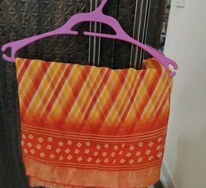 Orange & Yellow Striped Saree