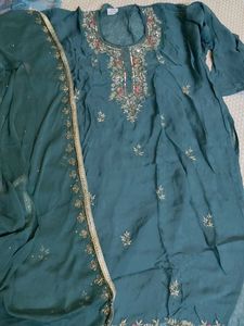 Teal Embroidered semistich suit