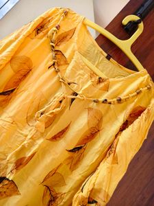 Yellow Leaf Print Midi Dress