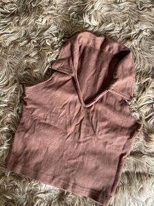 Brown Collared Crop Top