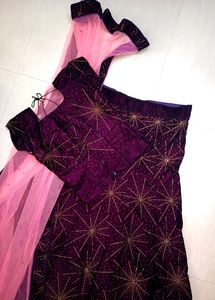 Designer Lehenga -wine Color With Contrast Dupatta