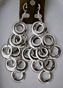 Trendy Silver Ring Chain Chandelier Earrings