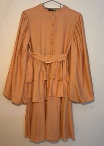 Peach Ruffle Detail Midi Dress